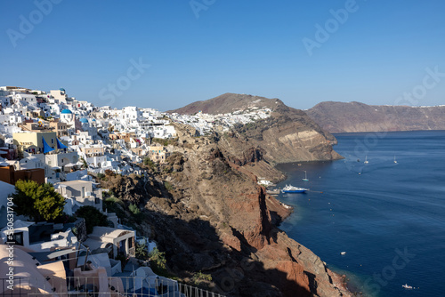 Village of Oia overlooking Caldera flooded crater, Santorini, Greece