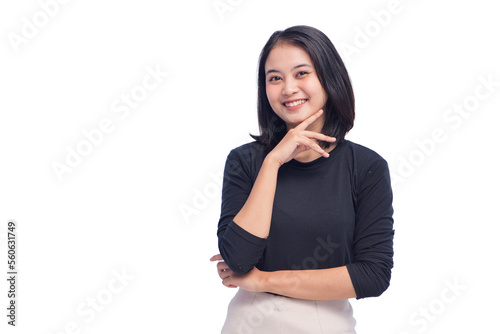 Young Business Woman Pointing on Isolated