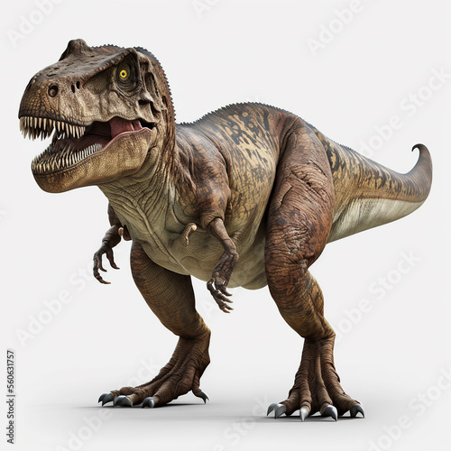 Tyrannosaurus Rex on white background. Image generated with generative AI © Adriana
