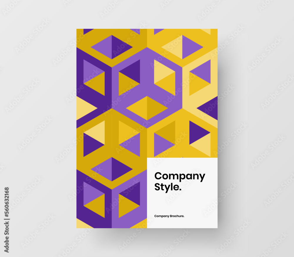 Simple magazine cover A4 design vector layout. Fresh mosaic hexagons handbill concept.