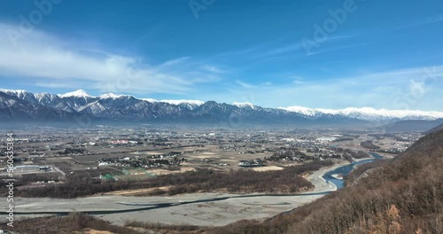 安曇野と北アルプス　空撮　2023冬　横移動