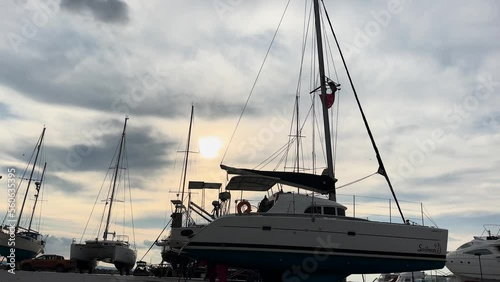 Sailboat Out Of The Water Getting Repaired  photo
