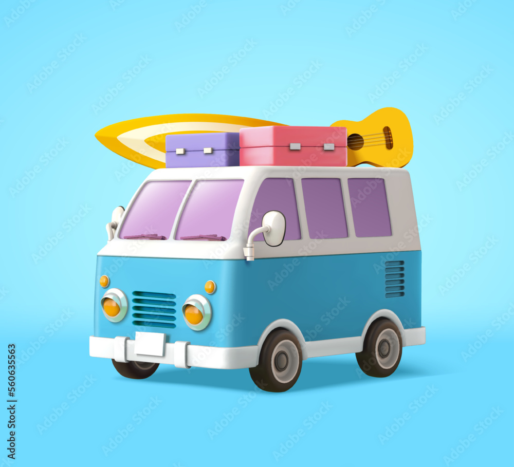 3D cartoon van with luggage
