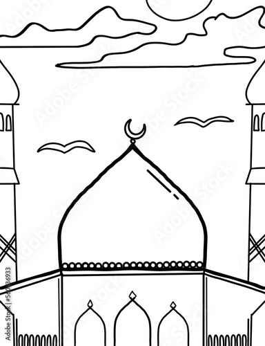 Coloring template mosque masjid minaret renk photo