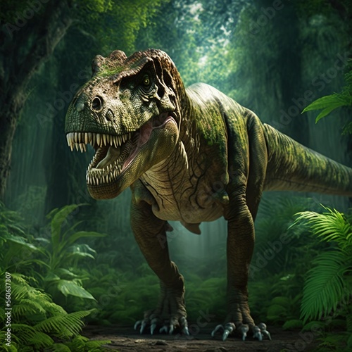 Tyrannosaurus Rex in the jungle Image generated with generative AI