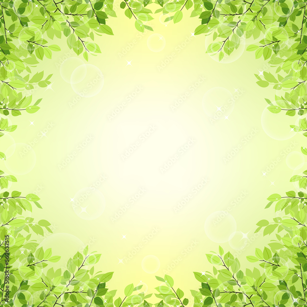 キラキラした新緑の背景・フレーム素材（正方形）