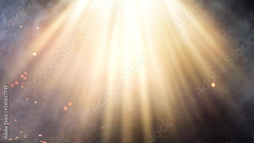 fog or smoke with sparks of fire. Magic light in the background.