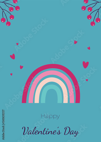 romantic card for Valentine's Day with rainbow and berries