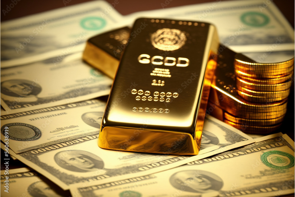 gold bar and investment coins. concept of savings and long-term earnings gold bar and investment coins. concept of savings and long-term earnings