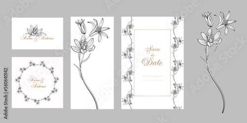 set of postcards with graphic flowers Spring flowers.