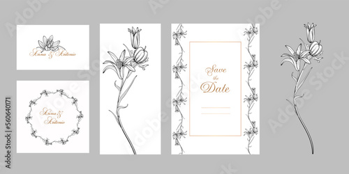 set of postcards with graphic flowers Spring flowers.