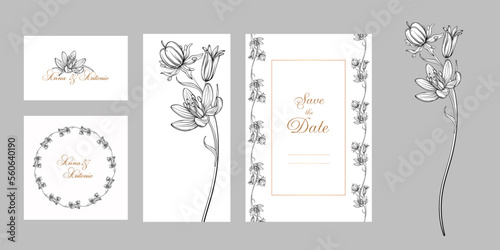 set of postcards with graphic flowers Spring flowers.