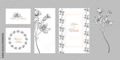 set of postcards with graphic flowers Spring flowers.