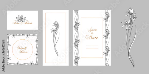 set of postcards with graphic flowers Spring flowers.