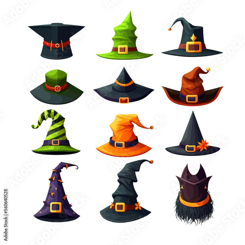 Halloween hats. Isolated on background. Cartoon flat vector illustration