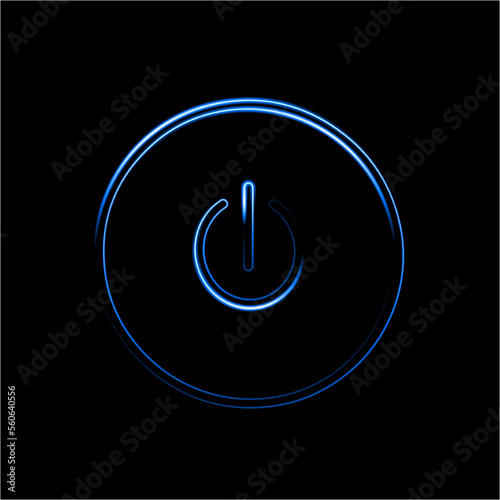 Vector isolated illustration of power button with neon effect.