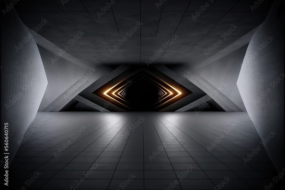 Fototapeta premium abstract geometry symmetric background with lights, generative ai