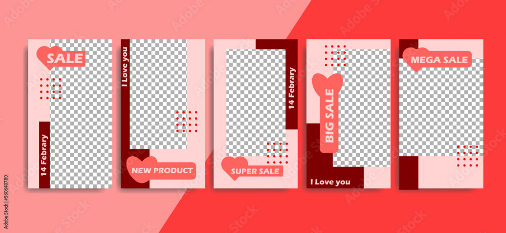 Editable Valentine's Day Story Sale Web Banners Social Media Collection. The concept of romance and love in social networking.