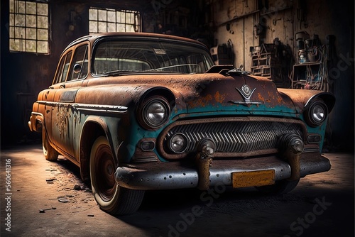 Rusty car in an old repair shop © Lorenzo Barabino