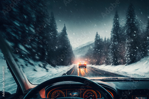 scenic drive in the snow, generative ai composite