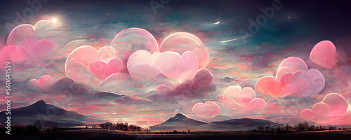 valentines day hearts abstract panoramic background, generative ai