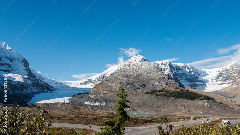Panorama view of the Columbia Icefield from the view platform, Canadian Rockies.