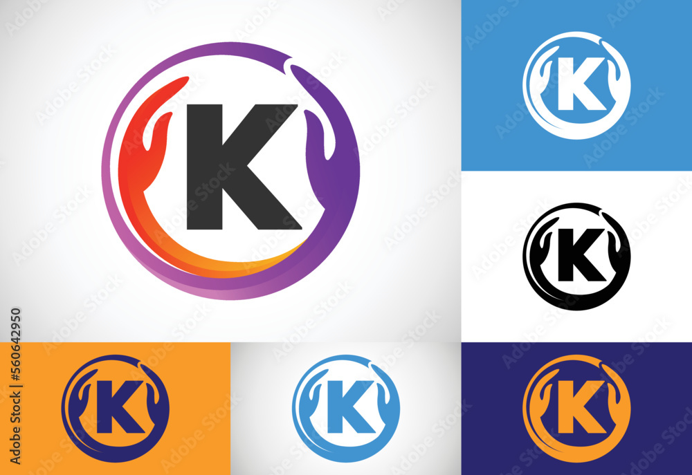 Initial K monogram letter with safe hands. Professional charity teamwork and foundation logo design Initial K monogram letter with safe hands. Professional charity teamwork and foundation logo design