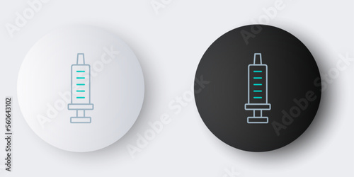 Line Syringe icon isolated on grey background. Syringe for vaccine, vaccination, injection, flu shot. Medical equipment. Colorful outline concept. Vector