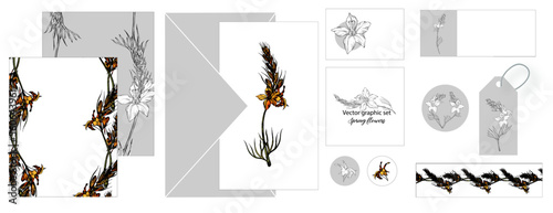 A set of postcards with bright delicate romantic flowers.