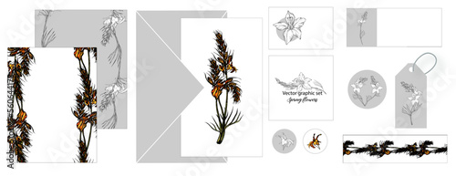 A set of postcards with bright delicate romantic flowers.