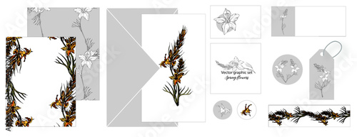A set of postcards with bright delicate romantic flowers.