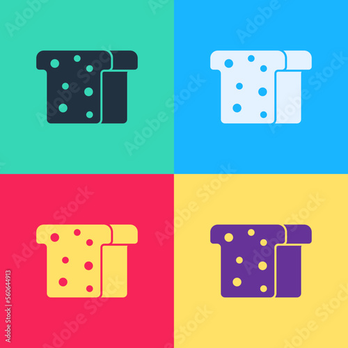 Pop art Bread toast for sandwich piece of roasted crouton icon isolated on color background. Lunch, dinner, breakfast snack. Vector