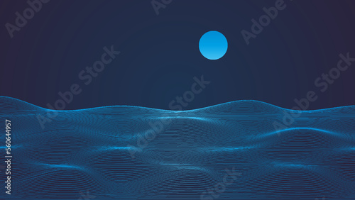 background with waves wave background moonlight lighting illustration design