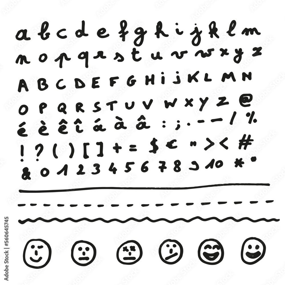 hand drawn alphabet font scribble doodle