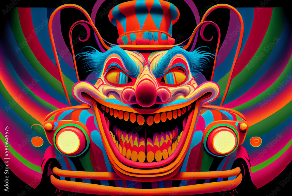 Obraz premium Creepy Clown Car created with Generative AI Technology