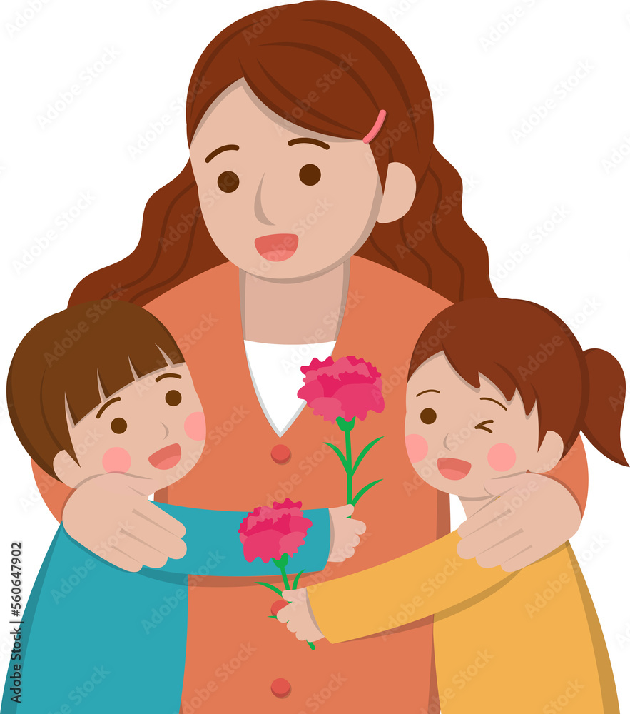 Mother and daughter with son cartoon character illustration, mothers day elements Mother and daughter with son cartoon character illustration, mothers day elements