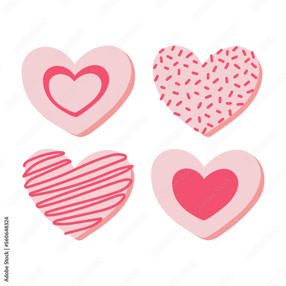 Valentines day decorated doodle cookie. Gingerbread heart cookie vector illustration.
