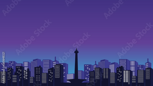Background Silhouette City of Indonesian national monuments around multi storey buildings