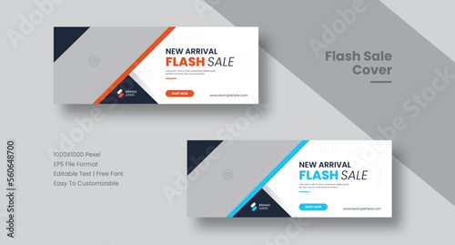 Flash sale facebook cover page timeline web ad banner template with photo place modern layout dark blue background and vivid pink shape and text Design. Cover bundle template. vector illustrator