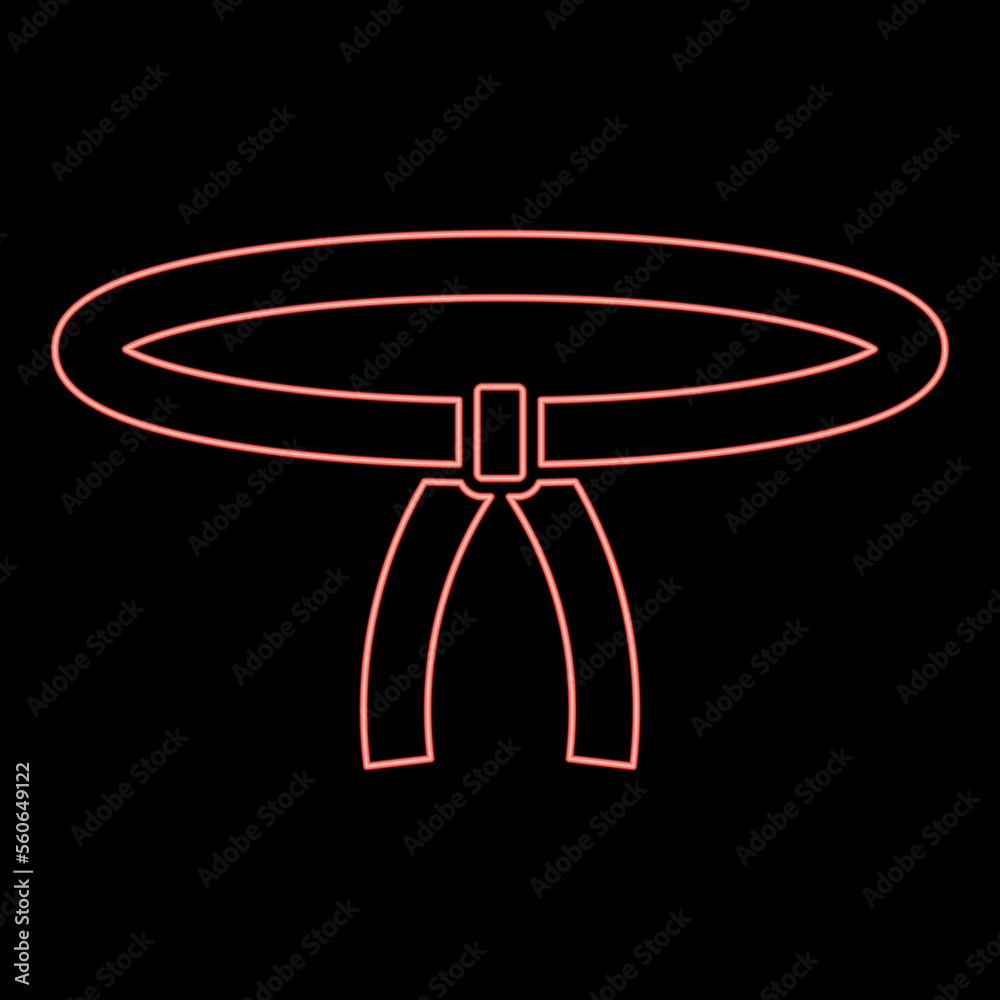 Neon belt Oriental combat sport Waistband Clothing of fighter karate judo red color vector illustration image flat style Neon belt Oriental combat sport Waistband Clothing of fighter karate judo red color vector illustration image flat style