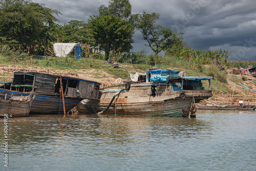 Poor Cambodians living in poverty along a river