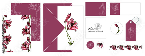 Set of postcards with Lily flowers
