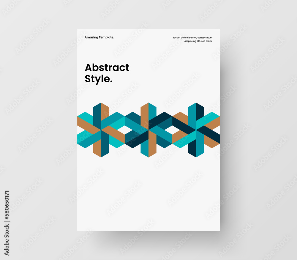 Fototapeta premium Bright geometric shapes flyer illustration. Abstract front page design vector template.