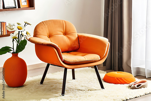 Wallpaper Mural orange patone armchair in room, with carpet, table and vase Generative AI Torontodigital.ca