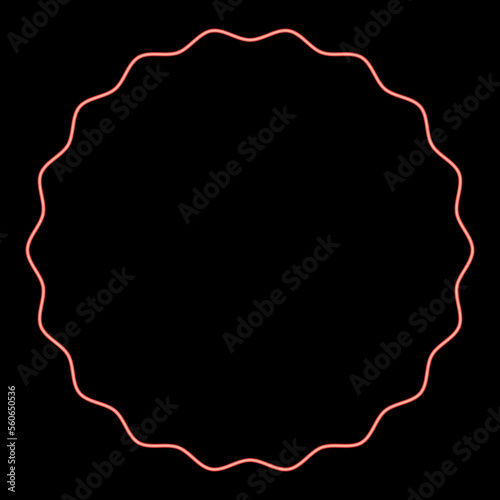Neon round element with wavy edges Circle label sticker red color vector illustration image flat style
