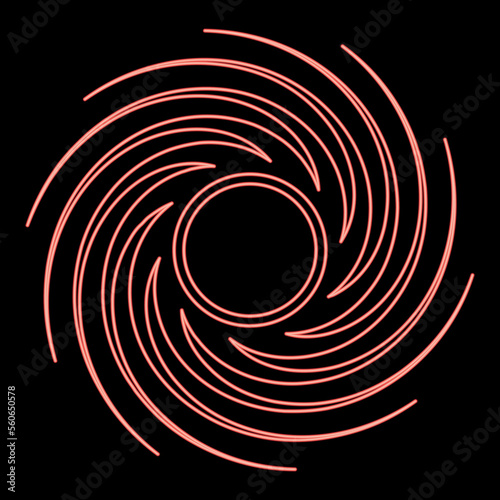 Neon black hole spiral shape vortex portal red color vector illustration image flat style