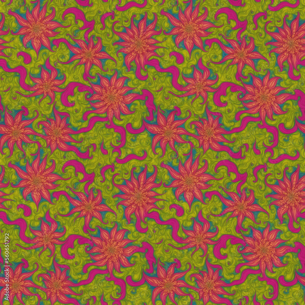 Seamless flowers pattern. Endless colorful floral background. Digital illustration.