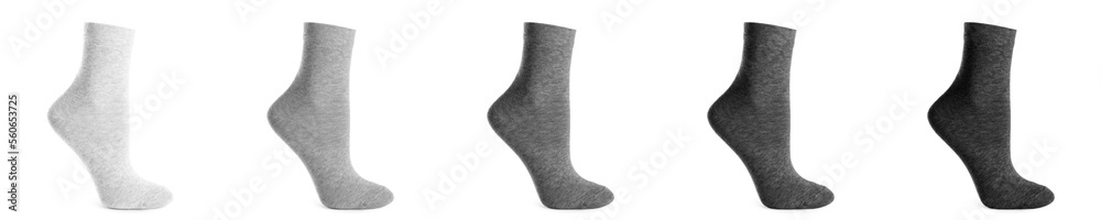Set with different socks on white background. Banner design Set with different socks on white background. Banner design