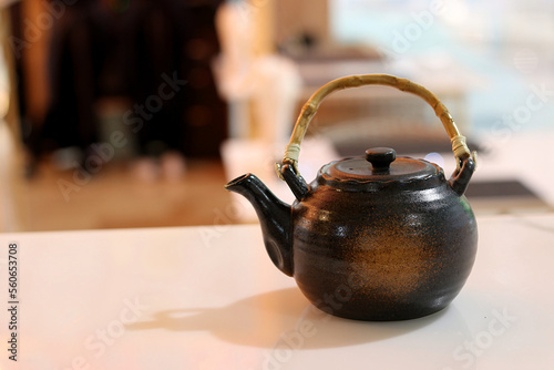 Hot water kettle with tea pot with soft selection focus