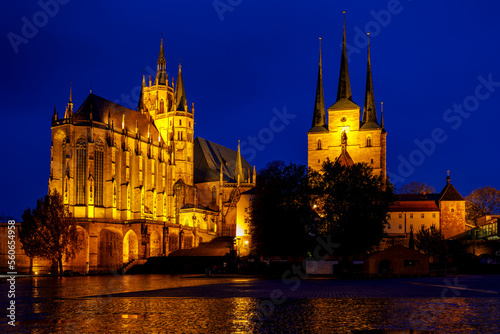 The Erfurter Cathedral illuminated at night